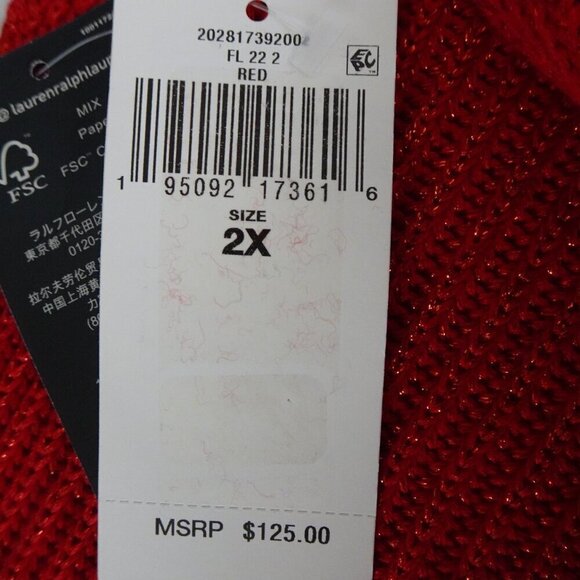 Ralph Lauren Metallic Sweater Top Women's Plus Size 2X Red Boat Neck - Picture 10 of 12